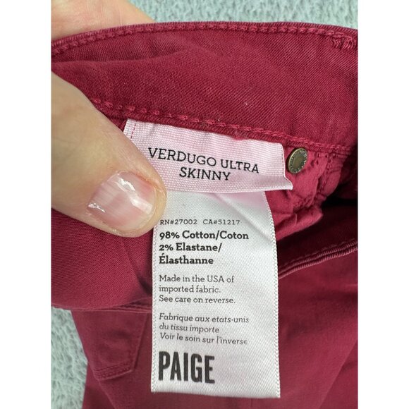 Paige Verdugo Ultra Skinny Womens 25 Red Jeans Comfort Office Cotton/Elastane - Picture 6 of 16